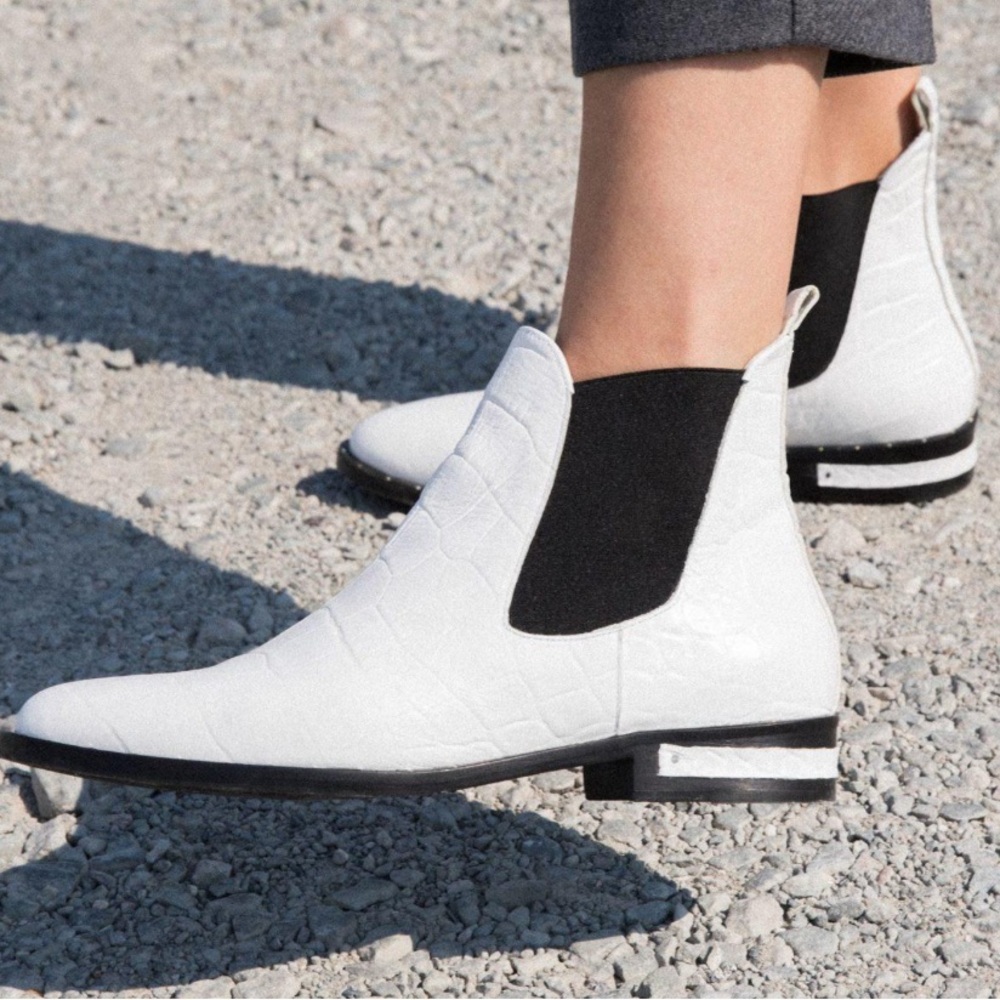 Freda Salvador white textured leather chelsea boots